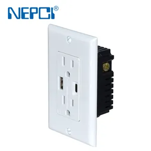 US type USB wall outlet NEPCI XJY-USB-30-A-A/C dual USB charging port with socket outlet 5V 2.1A ETL