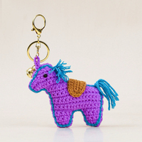 Porte-clés cheval au crochet fait main, pendentif poupée dessin animé en fil tricoté, accessoire de sac style chinois, cadeau