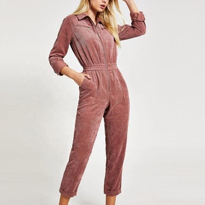 Nouveaux modèles de combinaison à manches longues en velours côtelé rose pour femmes <span class=keywords><strong>salopette</strong></span> élastique <span class=keywords><strong>taille</strong></span> haute - Product Image 3