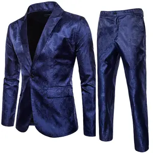 (Ceket + pantolon) erkek düğün takımları Mens resmi Blazer jakarlı takım elbise ceket Tux ceket iş pantolon düğün elbisesi takım elbise erkekler için