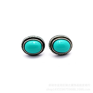 Pendientes de acero inoxidable yunnique con turquesa, engaste ovalado, joyería de acero de titanio para mujer, regalo, accesorios de moda - Product Image 3