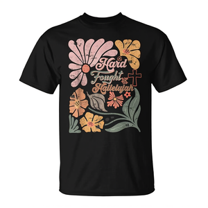 T-shirt da donna Hard Fought Hallelujah a maniche corte con scollo rotondo e stampa digitale, regali religiosi per la chiesa - Product Image 2