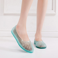 Sandales plates pour femmes, style ballerine en gelée, bout rond fermé, ajourées, à enfiler, chaussures d'été décontractées pour la plage, confortables, légères et antidérapantes