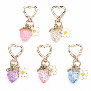 Cute 3d Strawberry Keychain Design Heart Flower Fruit <b>Key</b> <b>Ring</b> Bag for Girl's Gift Purse Charm Jewelry Decor Accessories - Product Image 5