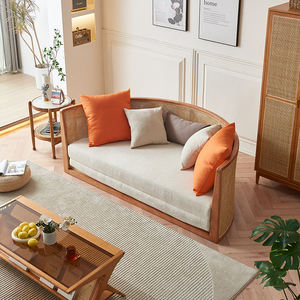 Canapé-lit de salon <span class=keywords><strong>Bali</strong></span> asiatique de style japonais moderne avec cadre en bois massif et rotin canapé-lit rond de forme bon marché pour hôtel et appartement - Product Image 4