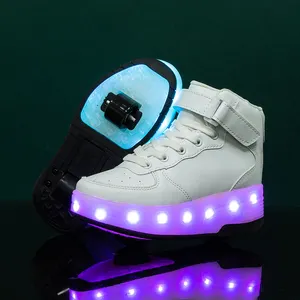 Kids Led Light Up Shoes Kick Roller Skate Shoes With Wheels Boys Girls Glowing Sneakers Usb Charging Boy Fashion Shoes