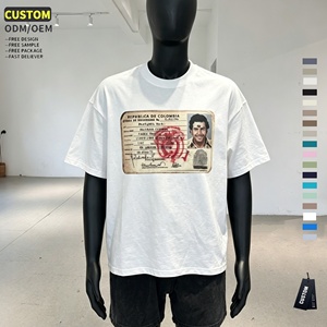 Camiseta Blanca Oversize de Algodón Grueso con Logotipo Personalizado Serigrafiado, Impresión Bajo Demanda, Talla Estadounidense, Venta al Por Mayor para Hombre - Product Image 3