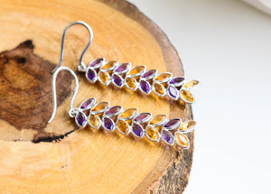 Boucles d'oreilles pendantes artisanales en citrine et améthyste taille marquise, style tendance, les plus vendues, à la mode, en promotion - Product Image 4