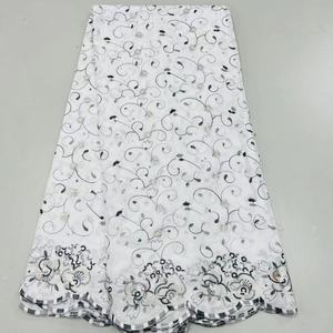 Prix de Gros d'Usine Tissu <span class=keywords><strong>Dentelle</strong></span> Tulle Suisse 100% Coton Brodé de Fil d'Or et d'Argent pour Robes Africaines - Product Image 5