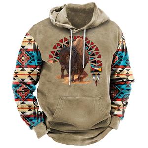 Venta al por mayor 2025 otoño estilo occidental azteca impreso gimnasio deportes sudaderas con capucha de talla grande de los hombres de manga larga de ganchillo sólido Suelto - Product Image 4