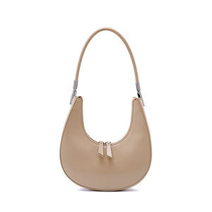 Bolso Hobo Beige de Microfibra con Cierre de Cremallera, Estilo Minimalista, Correa para el Hombro, Bolso de Mano para Mujer para Todas las Temporadas - Product Image 1