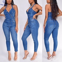 Combinaison de luxe pour femme, extensible, grande taille, en jean bleu
