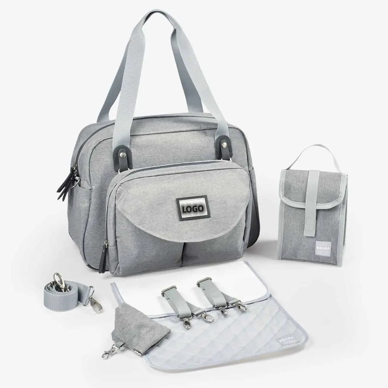 Lederen Luiertas Tote Voor Moeder Vader Grote Reizen Luier Tote Baby Tas Met Geïsoleerde Zakken Grey 3 In 1 mama Tas Set