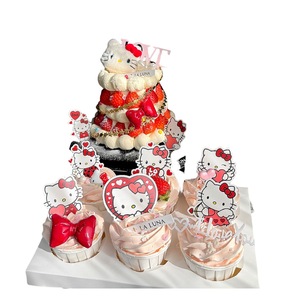 Honey And Sweetness Hello Kitty Cake Toppers <b>Acrylic</b> Valentine's Day Cupcake Decorations For Party Venue Setup - Product Image 5