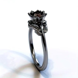 Anillos de Estilo Gótico Retro con Flores en Negro Metálico de ZhuQian, Anillos de Moda para Mujer con Circonita Roja, Joyería de Bruja Misteriosa - Product Image 2