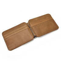 Dompet tempat kartu kulit asli pria, minimalis Vintage dengan klip uang untuk perjalanan & bisnis menggunakan kartu kredit