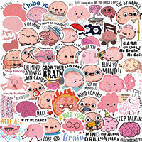 Paquete de 50 Pegatinas Decorativas de PVC Impermeables con Diseño de Cerebro, Coloridas y Lindas, para Vasos, Botellas, Cuadernos, Equipaje, Laptops, Patinetas