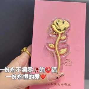 เครื่องประดับดอกกุหลาบทองคำแท้ ของสะสม ของขวัญสำหรับคู่รัก ของตกแต่งวันวาเลนไทน์ สำหรับบ้าน สำนักงาน ใช้ได้ทั้งชายและหญิง - Product Image 1