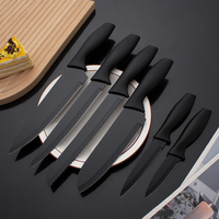 Ensemble de couteaux de coupe de viande antiadhésifs enduits noirs ensemble de couteaux de cuisine en acier inoxydable avec poignée en PP couteau quotidien de chef