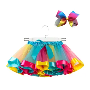 Falda de tutú colorida hecha a mano para niñas, tutú de tul arcoíris, falda de burbuja de baile, 2020
