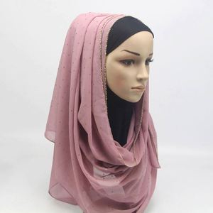 Hijab en Chiffon et Coton Personnalisé avec Strass pour Femmes Musulmanes - Toutes Tailles, Couleurs Personnalisables, Quatre Saisons, Prix Raisonnable - Product Image 2