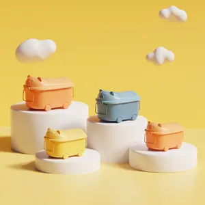 Bac de rangement multifonction en forme d'animal 4L Conteneur de stockage d'articles divers Boîte de rangement en plastique pour jouets d'enfants avec roues
