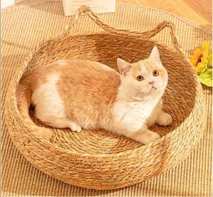 Всесезонный Экологичный Круглый Коврик для Кошек из Плетеного Ротанга, Удобная Лежанка и Гнездо для Животных, Однотонная Подстилка, Аксессуары для Защиты от Царапин - Product Image 4
