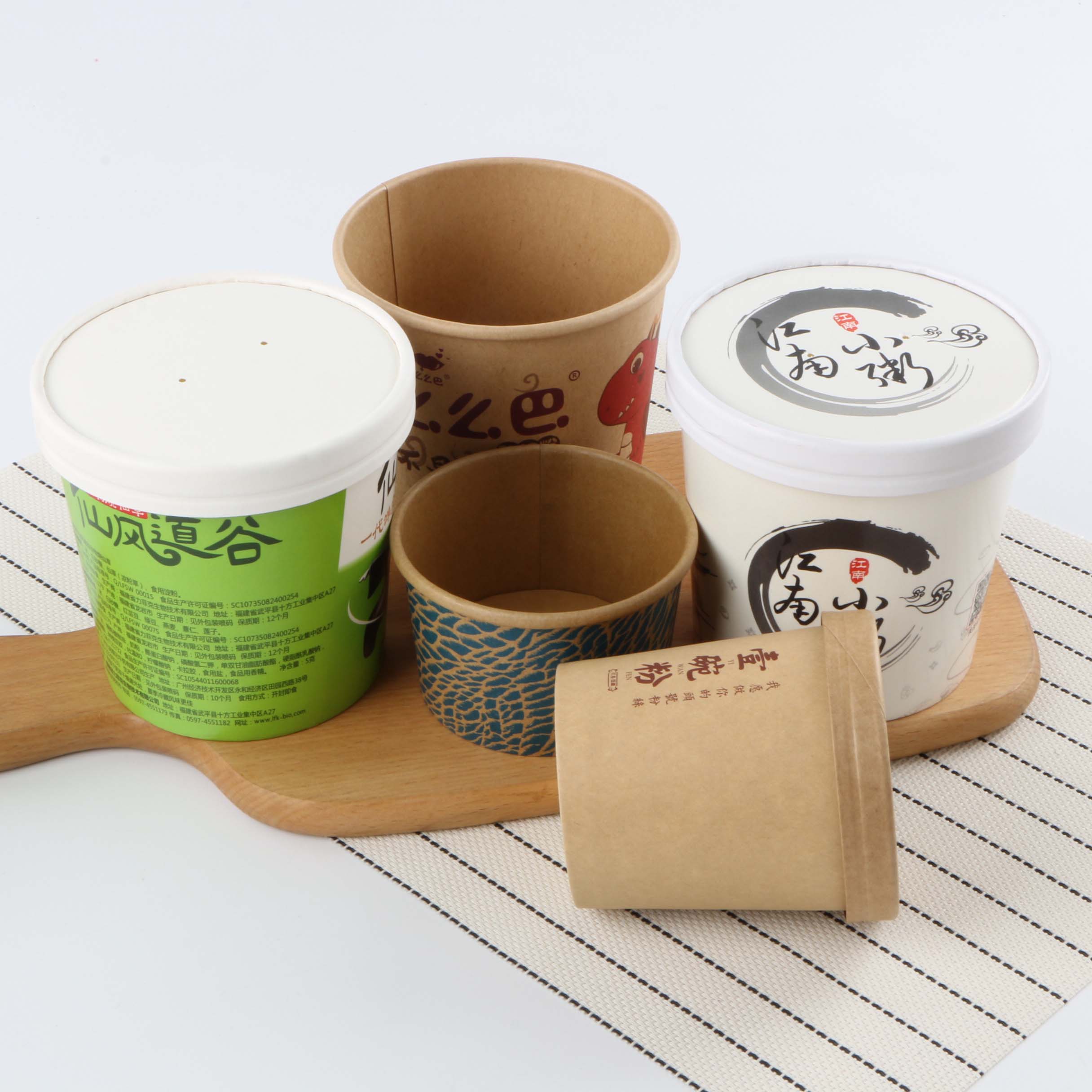 Disposable Kraft Paper Soup Bowl With Paper Lid Snacks Noodle Takeaway Packaging Soup Cup