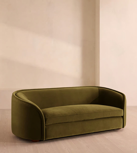 Sofá de dos plazas con estilo moderno tapizado cómodo para sala de estar con brazo curvo de terciopelo verde oliva Retro - Product Image 3