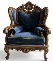 Fauteuil simple Royal, structure en bois massif sculptée à la main, assise rembourrée confortable, mobilier de salon