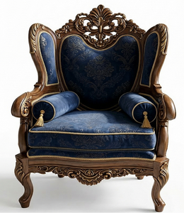 Fauteuil simple Royal, structure en bois massif sculptée à la main, assise rembourrée confortable, mobilier de salon - Product Image 1