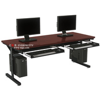 Mobilier informatique scolaire double bureau d'ordinateur à cadre métallique en bois avec plateau à clavier