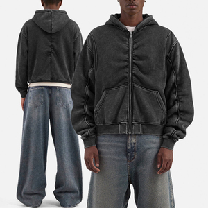 Sudadera con Capucha KingSen OEM para Hombre, Lavada al Ácido, Bordada, Sólida, Transpirable, con Cierre, de Algodón, Felpa Francesa, Gruesa, Vintage, Estilo Hip Hop - Product Image 1