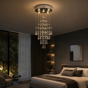 Lustre moderne en cristal pour plafond haut, luminaire de plafond encastré en cristal pour couloir d'escalier, suspensions en cristal pour cuisine - Product Image 1