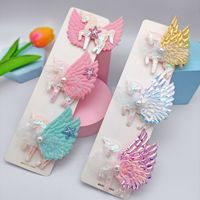 Vente en gros YT - Barrettes et pinces à cheveux en plastique avec paillettes, licorne, ailes d'ange, arc-en-ciel, pour filles, enfants, accessoires de fête
