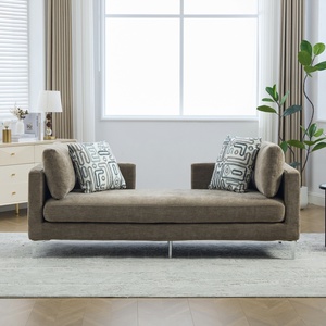 Chaise longue moderna trapuntata in ciniglia, divano letto da 77,5 pollici di larghezza, con cuscini per lo schienale, per camera da letto e soggiorno, color tortora - Product Image 2