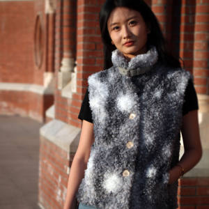 Gilet en fourrure de lapin tissée pour <span class=keywords><strong>femme</strong></span>, style peau d'agneau roulée, sans manches - Product Image 6