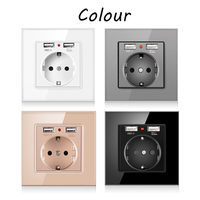SIXWGH norme allemande 86 Style panneau de verre prise murale USB prise d'alimentation électronique avec double prise USB Max. Courant 16A