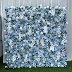 A-FW020 Wedding Roll Up Flower Wall Panel Backdrop Artificial Flower Wall 8ft X 8ft Silk Rose Flower Wall Decoration