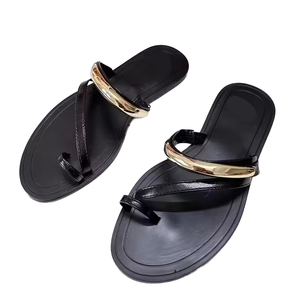 2026 Summer New Casual <b>Flat</b> Bottom Large Fashion Slippers for Women Button Rubber Outsole Metal Decorative Beach <b>Sandals</b> - Product Image 1