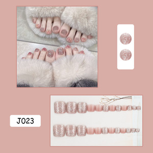 Faux ongles français de haute qualité en gros, courts, pour les orteils, à motif carré, avec colle, pour <span class=keywords><strong>le</strong></span> printemps et l'été - Product Image 5