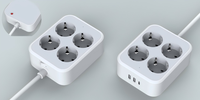 Multiprise de voyage universelle en cube avec adaptateur rapide USB Type-C 6 ports, 6 prises EU, en ABS, avec interrupteur