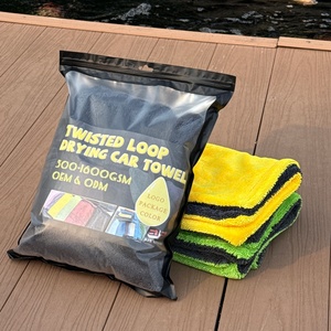 Custom logo <b>Quick</b> Dry 600gsm Microfiber Car <b>Drying</b> <b>Towel</b> Water Absorbent Twisted Loop Auto Detailing and Cleaning Cloth - Product Image 1