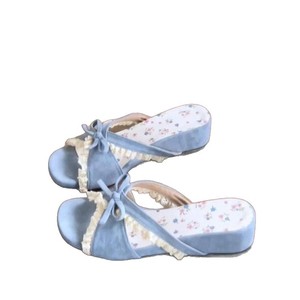 2026 Summer French Stunning Floral Lace <b>Bow</b> One‑Strap Slippers Fairy Style Wedge Heel Beach Vacation Women Slide Sandals - Product Image 4