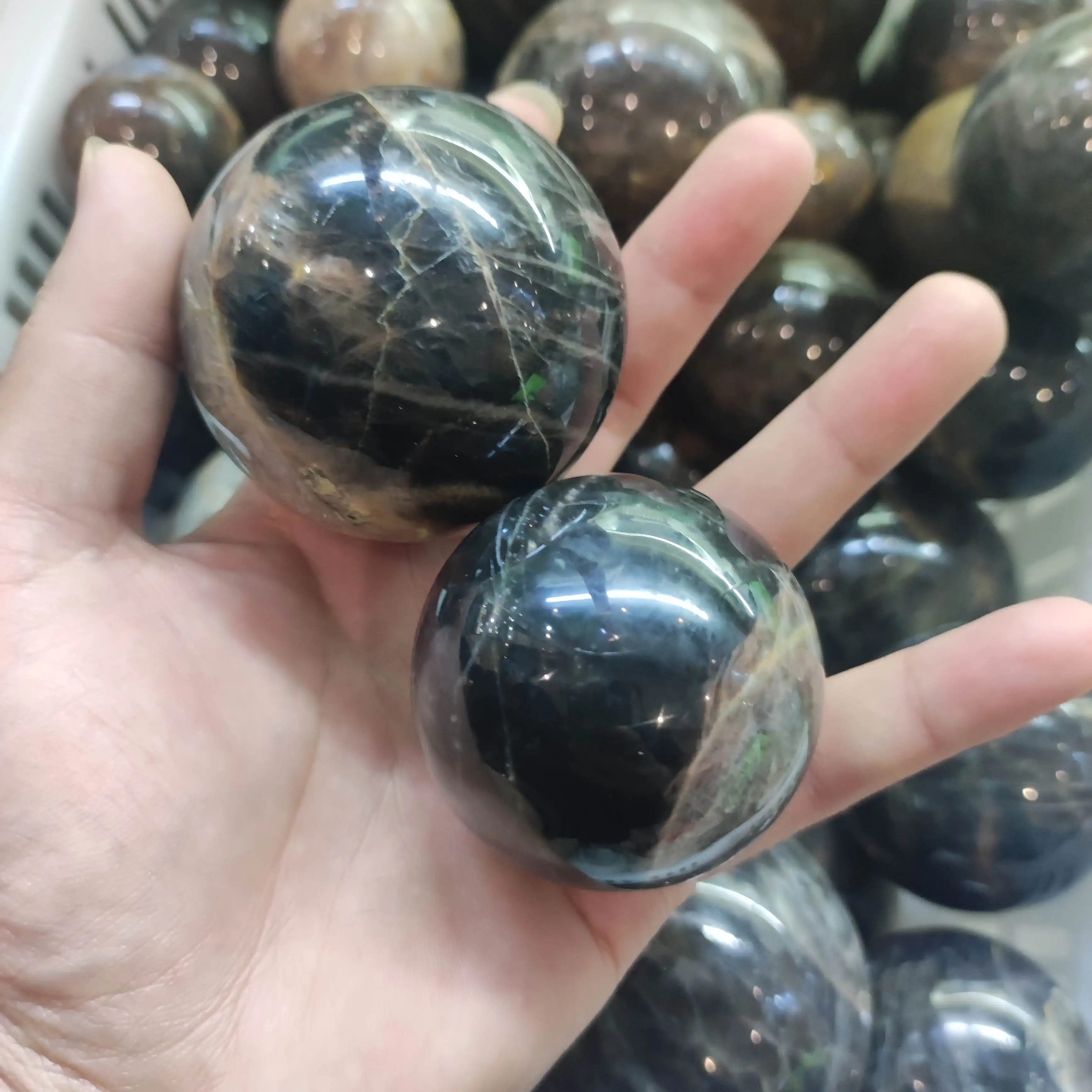 Natural High Quality Black Moonstone Crystal Balls Crystal Spheres Good Price Kristal Cristal Globe Wholesale Supplier