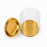 Boîte cylindrique transparente personnalisée en plastique PET recyclable avec couvercle métallique, boîte cylindrique en plastique pour l'emballage