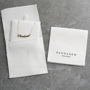 PandaSew Custom Logo <b>White</b> Herringbone Cotton <b>Envelope</b> Bag with Insert Pad Gift Packaging Jewelry Pouch - Product Image 2