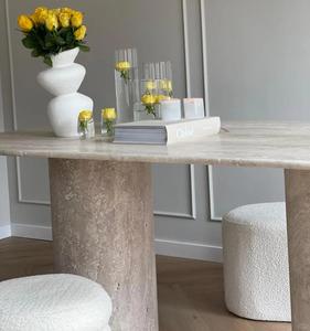 Lujosa Mesa de Comedor de Mármol Travertino Beige Natural Personalizada Hecha a Mano de Forma Ovalada - Product Image 3