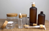 Botol sampo plastik, botol sampo plastik bahu bulat PET 300ml 500ml paket bambu kualitas tinggi untuk Kondisioner Rambut
