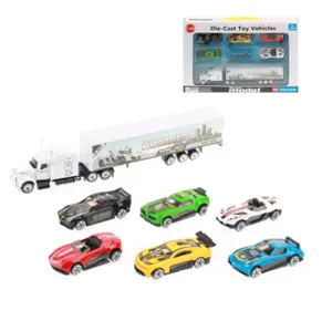 压铸金属卡车模型美国送货卡车模型，带6辆赛车玩具